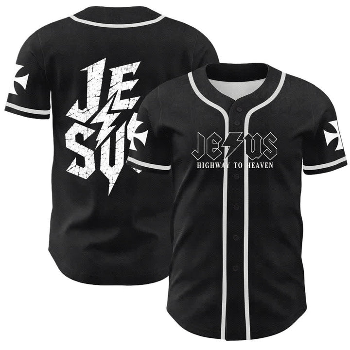 Christianartworkshop Jesus Highway To Heaven Maglia da baseball nera effetto invecchiato - Bianco - 5XL - image 0
