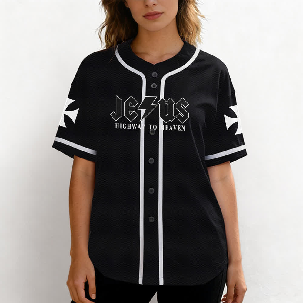 Christianartworkshop Jesus Highway To Heaven Maglia da baseball nera effetto invecchiato - image 4