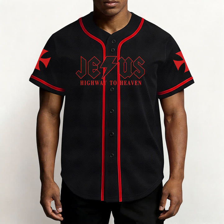 Christianartworkshop Jesus Highway To Heaven Maglia da baseball nera effetto invecchiato - image 13