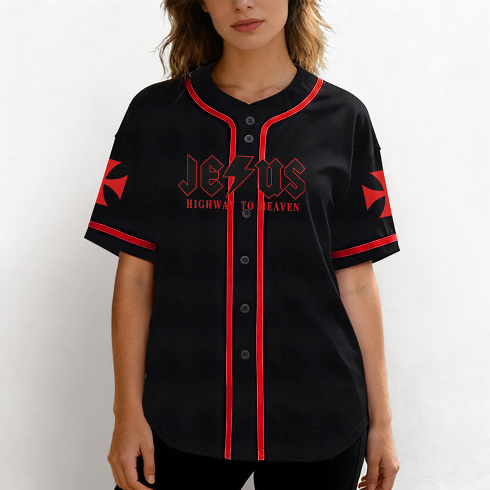 Christianartworkshop Jesus Highway To Heaven Maglia da baseball nera effetto invecchiato - image 11
