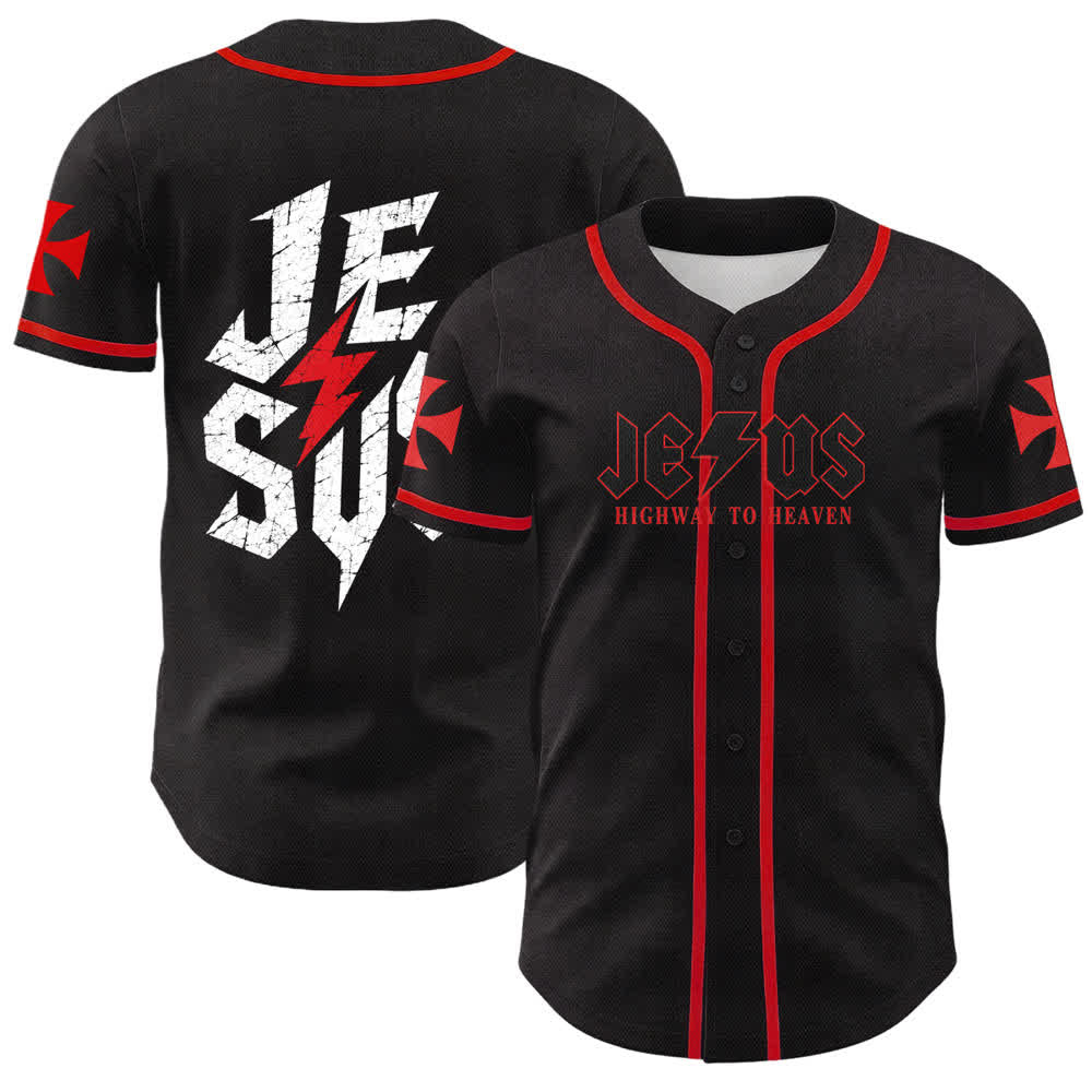 Christianartworkshop Jesus Highway To Heaven Maglia da baseball nera effetto invecchiato - Rosso - 5XL - image 7