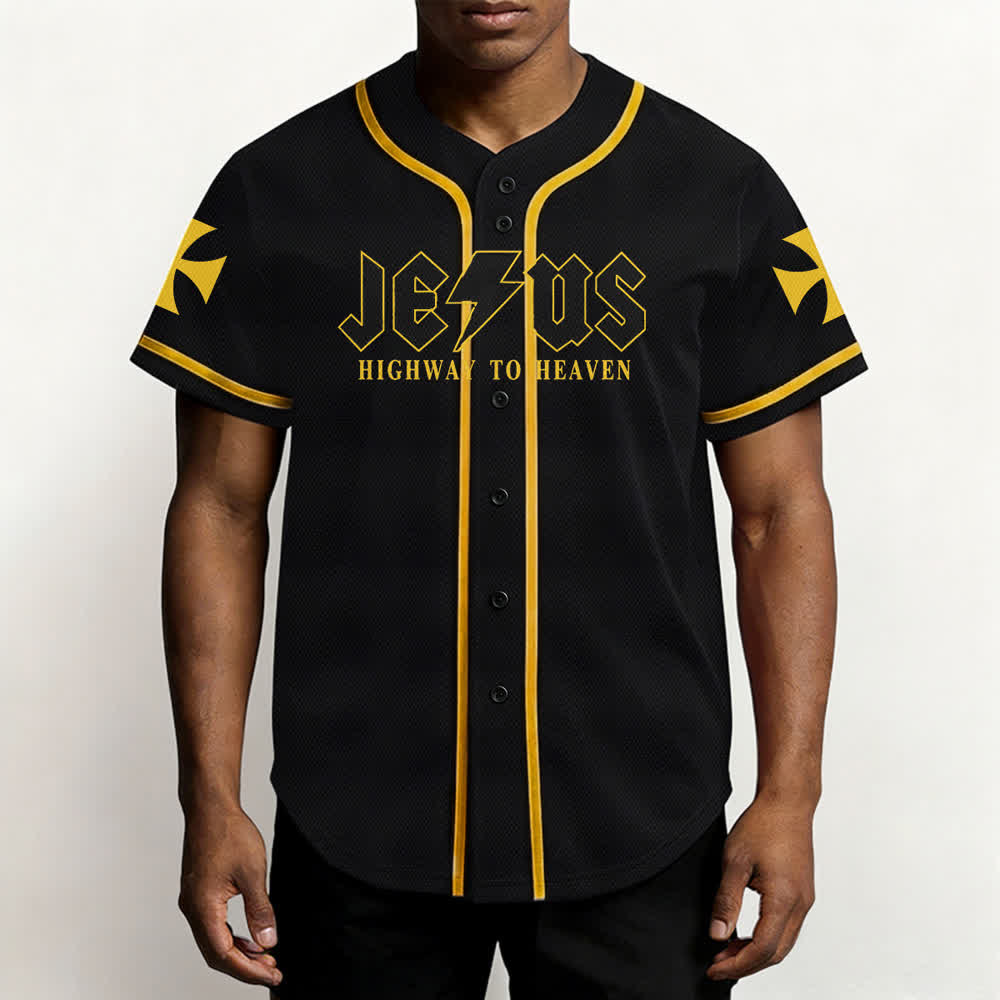 Christianartworkshop Jesus Highway To Heaven Maglia da baseball nera effetto invecchiato - image 20
