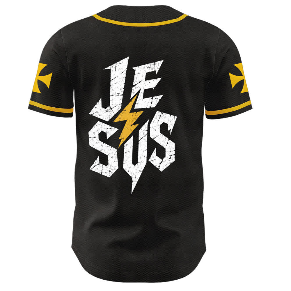 Christianartworkshop Jesus Highway To Heaven Maglia da baseball nera effetto invecchiato - image 15