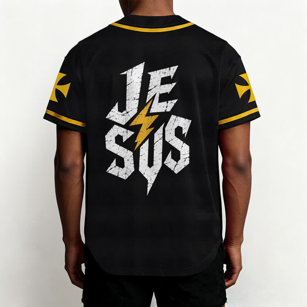 Christianartworkshop Jesus Highway To Heaven Maglia da baseball nera effetto invecchiato - image 19