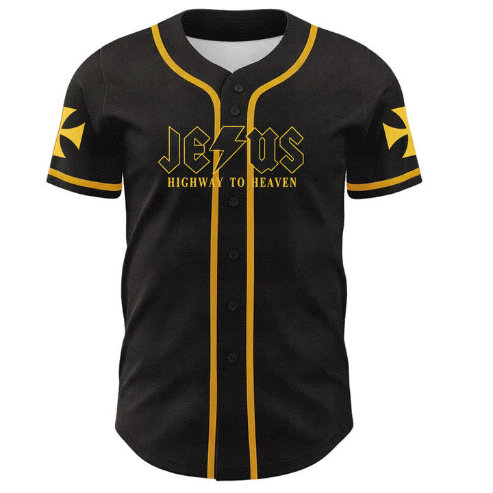 Christianartworkshop Jesus Highway To Heaven Maglia da baseball nera effetto invecchiato - image 16
