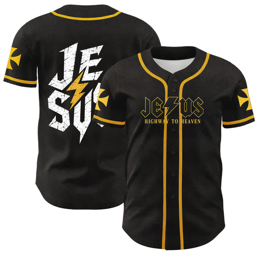 Christianartworkshop Jesus Highway To Heaven Maglia da baseball nera effetto invecchiato - Giallo  - 5XL - image 14