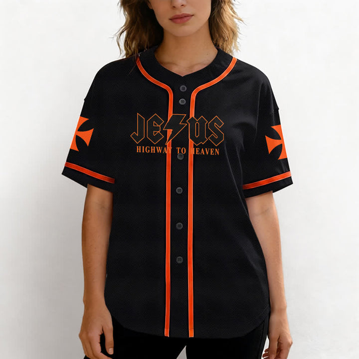 Christianartworkshop Jesus Highway To Heaven Maglia da baseball nera effetto invecchiato - image 25