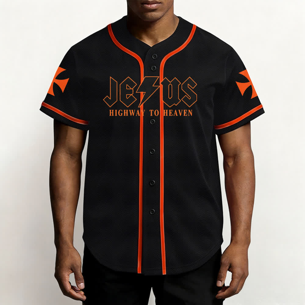 Christianartworkshop Jesus Highway To Heaven Maglia da baseball nera effetto invecchiato - image 27