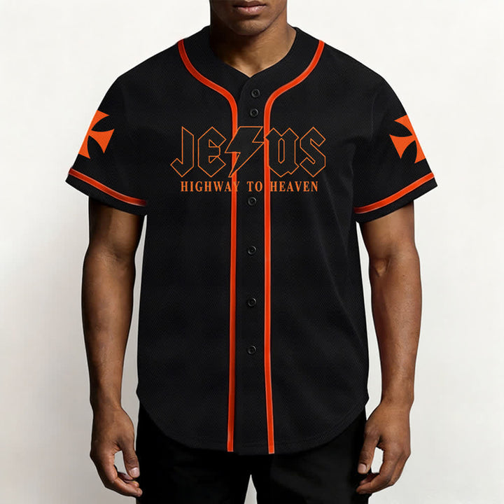 Christianartworkshop Jesus Highway To Heaven Maglia da baseball nera effetto invecchiato - image 27