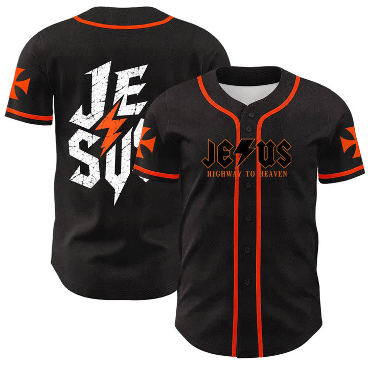 Christianartworkshop Jesus Highway To Heaven Maglia da baseball nera effetto invecchiato - Arancia - 5XL - image 21