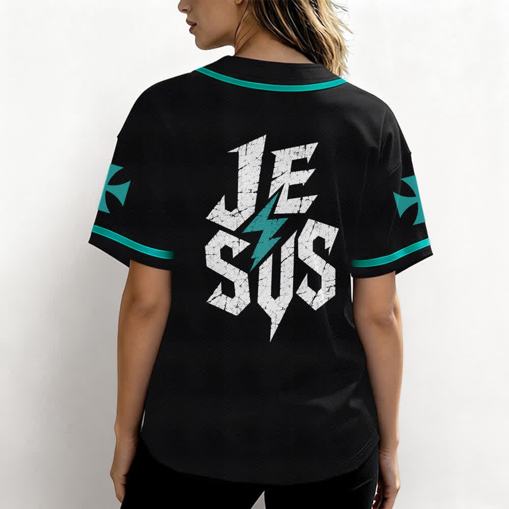 Christianartworkshop Jesus Highway To Heaven Maglia da baseball nera effetto invecchiato - image 31