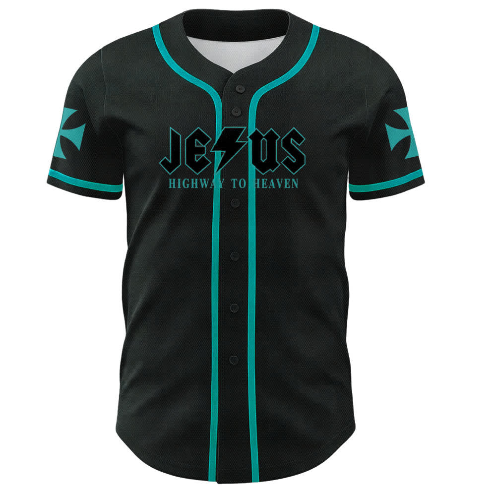 Christianartworkshop Jesus Highway To Heaven Maglia da baseball nera effetto invecchiato - image 30