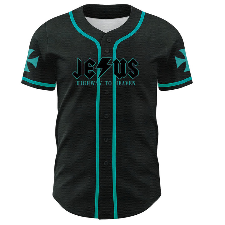 Christianartworkshop Jesus Highway To Heaven Maglia da baseball nera effetto invecchiato - image 30