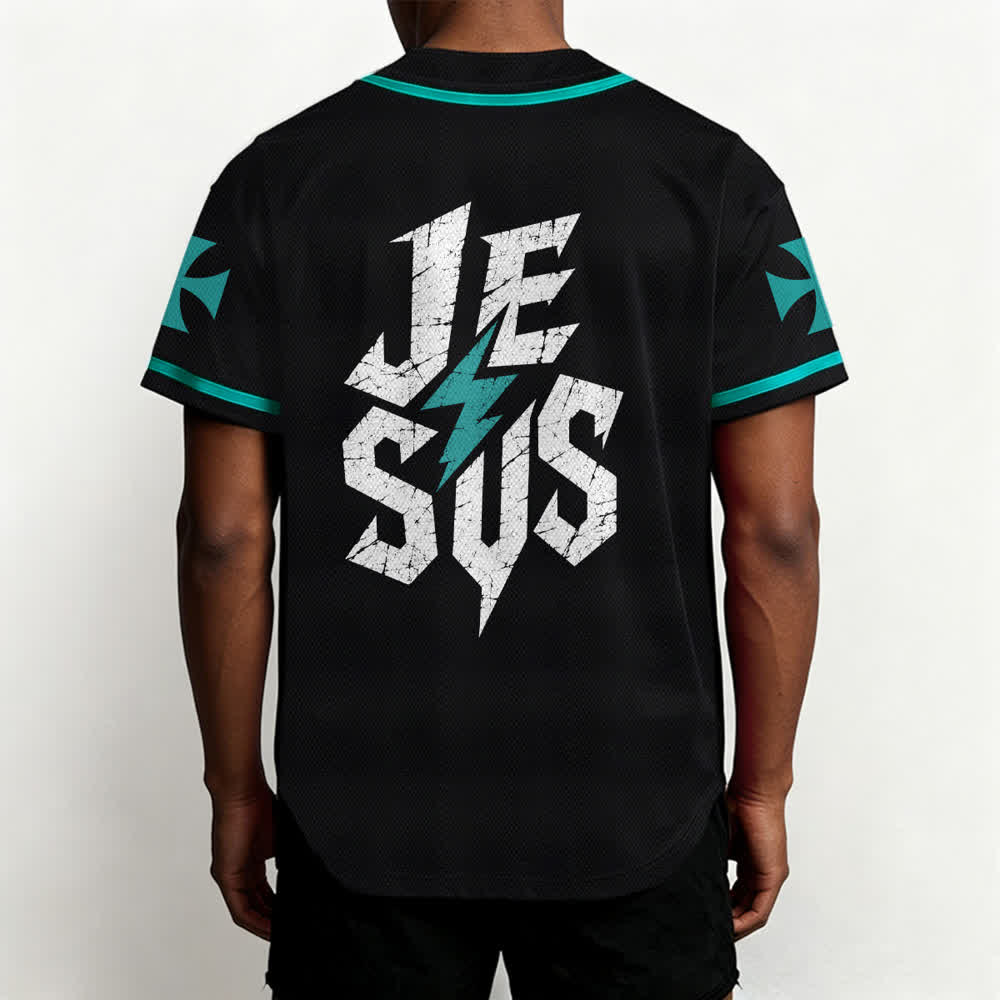 Christianartworkshop Jesus Highway To Heaven Maglia da baseball nera effetto invecchiato - image 33
