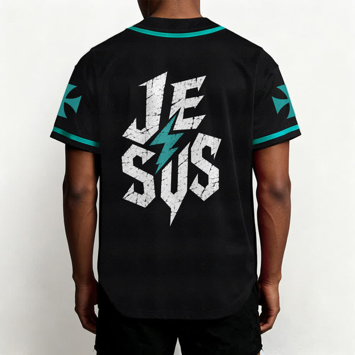 Christianartworkshop Jesus Highway To Heaven Maglia da baseball nera effetto invecchiato - image 33