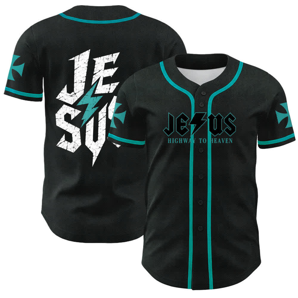 Christianartworkshop Jesus Highway To Heaven Maglia da baseball nera effetto invecchiato - Lago Blu - 5XL - image 28