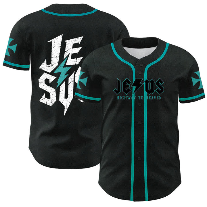 Christianartworkshop Jesus Highway To Heaven Maglia da baseball nera effetto invecchiato - Lago Blu - 5XL - image 28