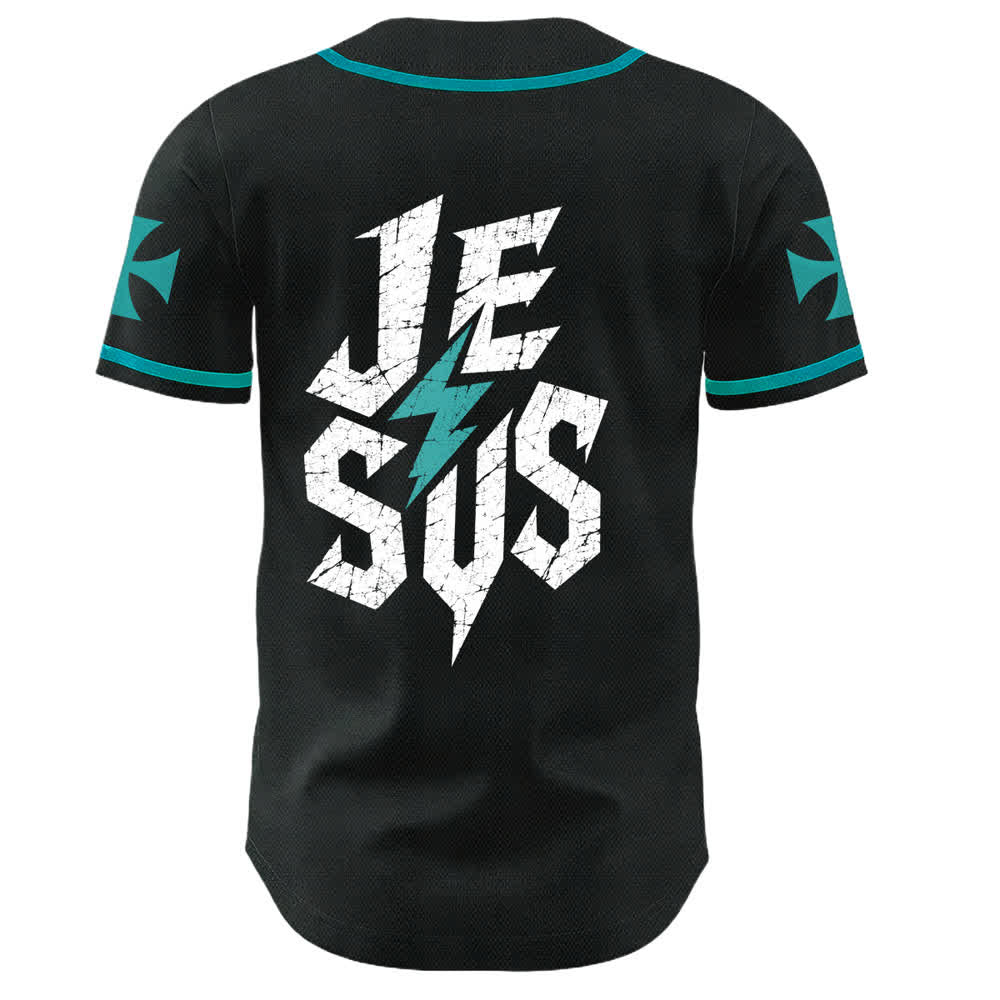 Christianartworkshop Jesus Highway To Heaven Maglia da baseball nera effetto invecchiato - image 29