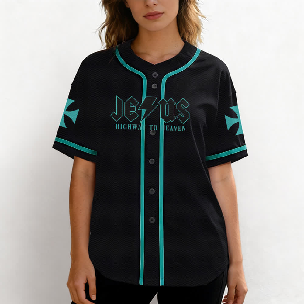 Christianartworkshop Jesus Highway To Heaven Maglia da baseball nera effetto invecchiato - image 32