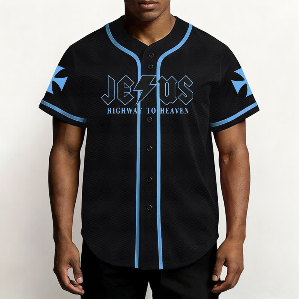 Christianartworkshop Jesus Highway To Heaven Maglia da baseball nera effetto invecchiato - image 41
