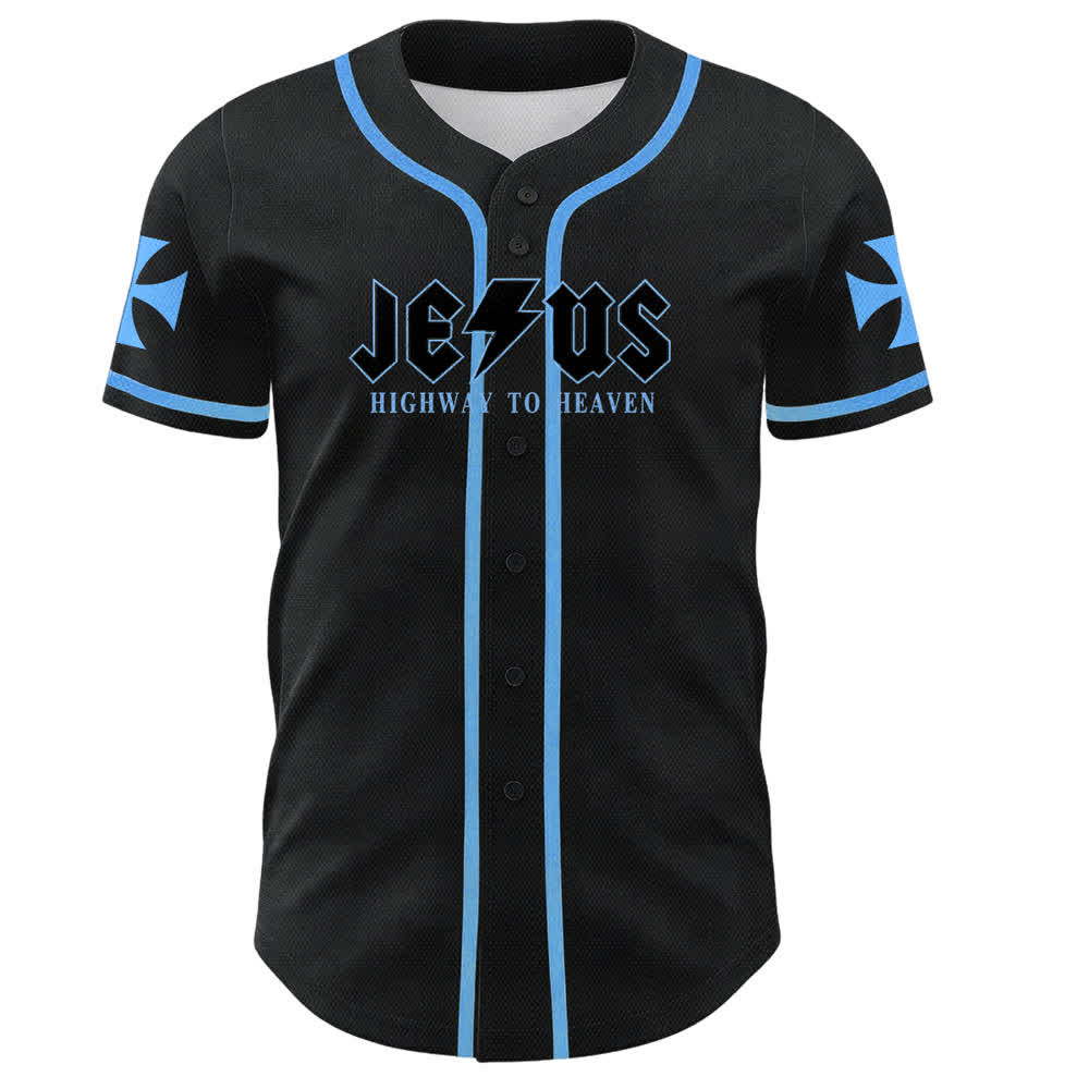 Christianartworkshop Jesus Highway To Heaven Maglia da baseball nera effetto invecchiato - image 37