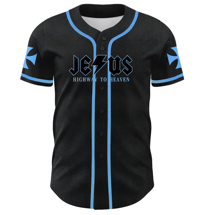 Christianartworkshop Jesus Highway To Heaven Maglia da baseball nera effetto invecchiato - image 37