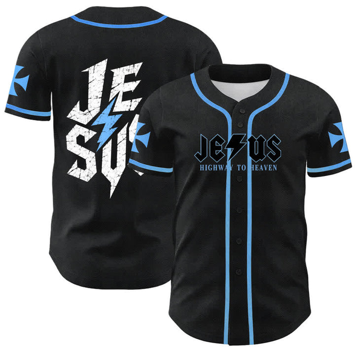 Christianartworkshop Jesus Highway To Heaven Maglia da baseball nera effetto invecchiato - Blu celeste - 5XL - image 35