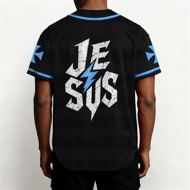 Christianartworkshop Jesus Highway To Heaven Maglia da baseball nera effetto invecchiato - image 40