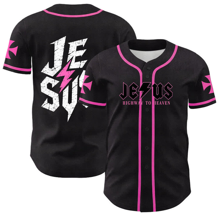 Christianartworkshop Jesus Highway To Heaven Maglia da baseball nera effetto invecchiato - Rosa - 5XL - image 42