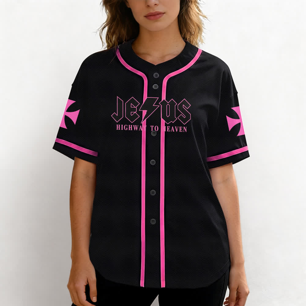 Christianartworkshop Jesus Highway To Heaven Maglia da baseball nera effetto invecchiato - image 46