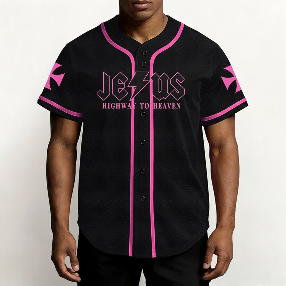 Christianartworkshop Jesus Highway To Heaven Maglia da baseball nera effetto invecchiato - image 48