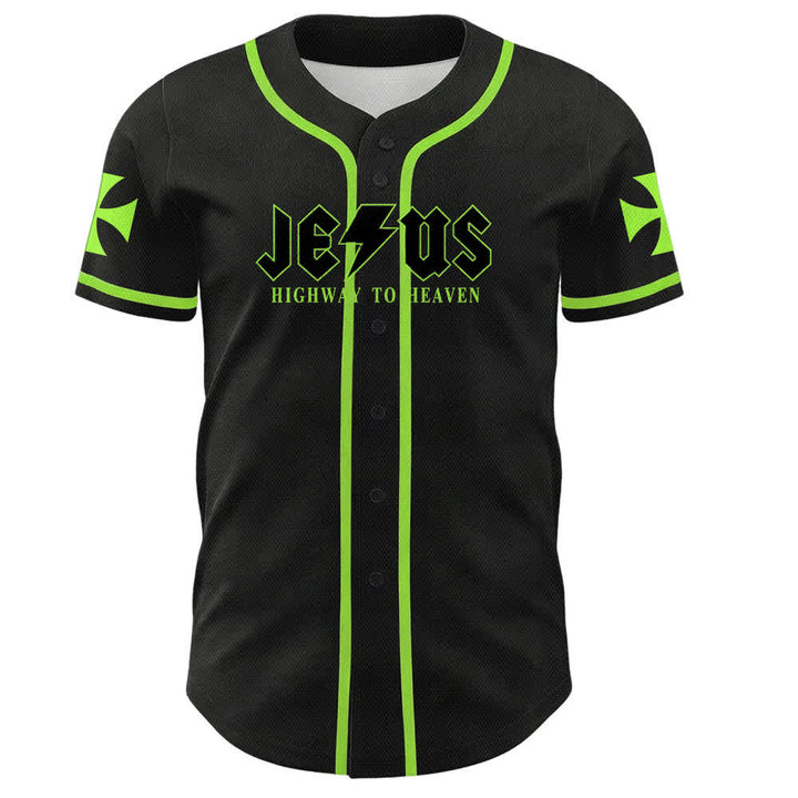 Christianartworkshop Jesus Highway To Heaven Maglia da baseball nera effetto invecchiato - image 51