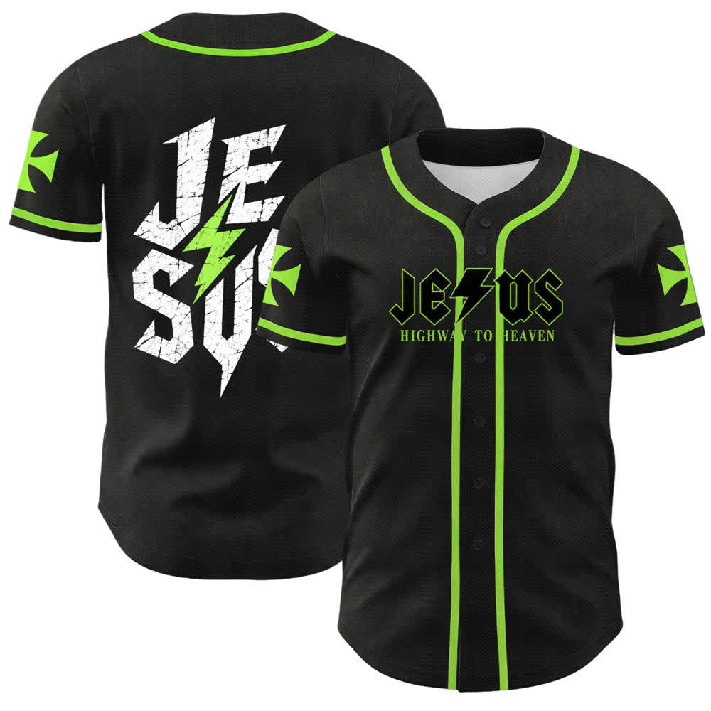 Christianartworkshop Jesus Highway To Heaven Maglia da baseball nera effetto invecchiato - Verde - 5XL - image 49