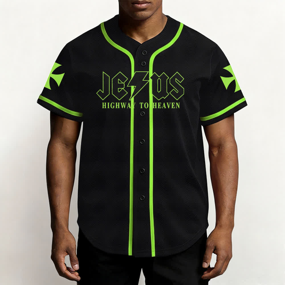 Christianartworkshop Jesus Highway To Heaven Maglia da baseball nera effetto invecchiato - image 55