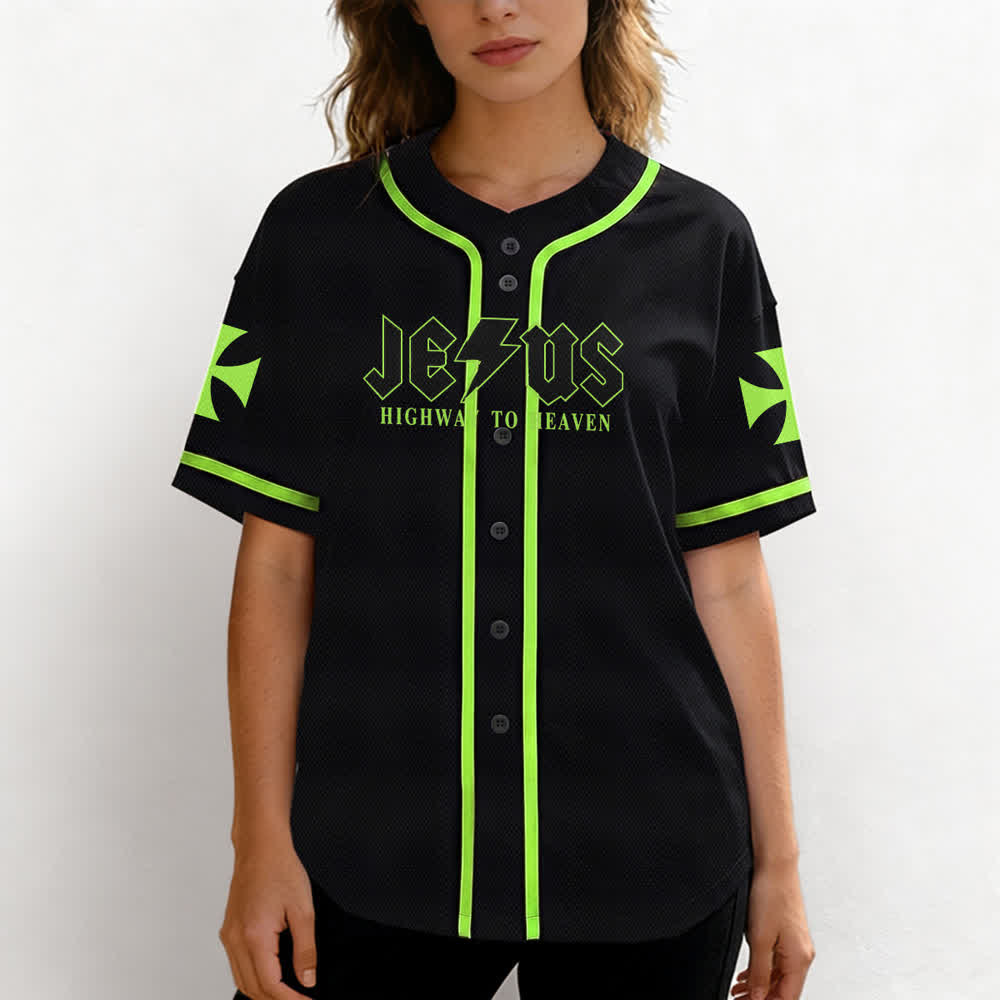 Christianartworkshop Jesus Highway To Heaven Maglia da baseball nera effetto invecchiato - image 53