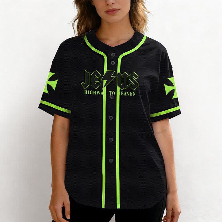 Christianartworkshop Jesus Highway To Heaven Maglia da baseball nera effetto invecchiato - image 53