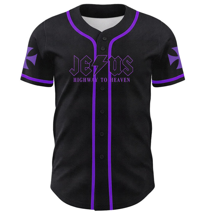 Christianartworkshop Jesus Highway To Heaven Maglia da baseball nera effetto invecchiato - image 58