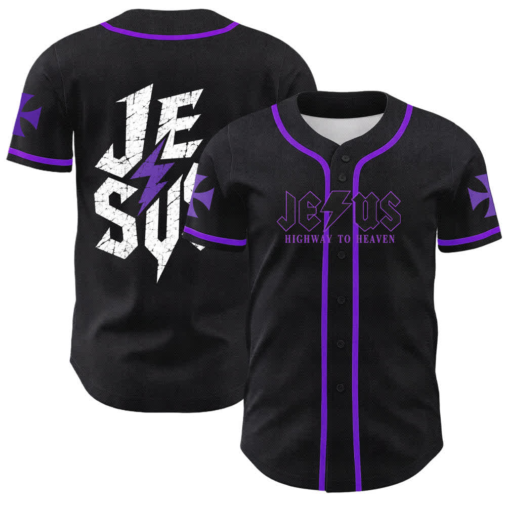 Christianartworkshop Jesus Highway To Heaven Maglia da baseball nera effetto invecchiato - Viola - 5XL - image 56