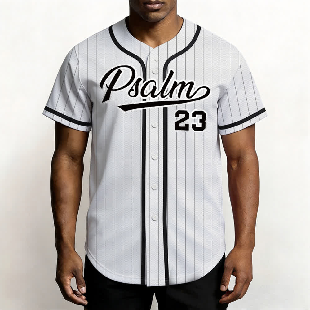 Maglia da baseball a righe sottili con bottoni, ispirata al Salmo 23, Christianartworkshop. - image 6