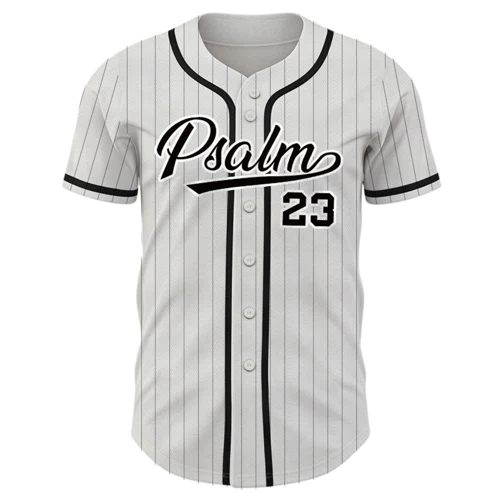 Maglia da baseball a righe sottili con bottoni, ispirata al Salmo 23, Christianartworkshop. - image 2