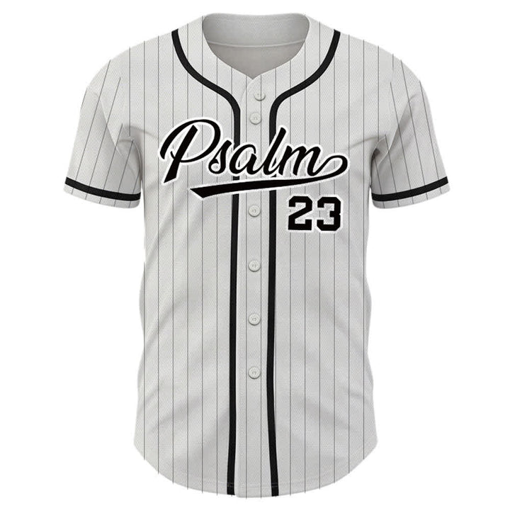 Maglia da baseball a righe sottili con bottoni, ispirata al Salmo 23, Christianartworkshop. - image 2