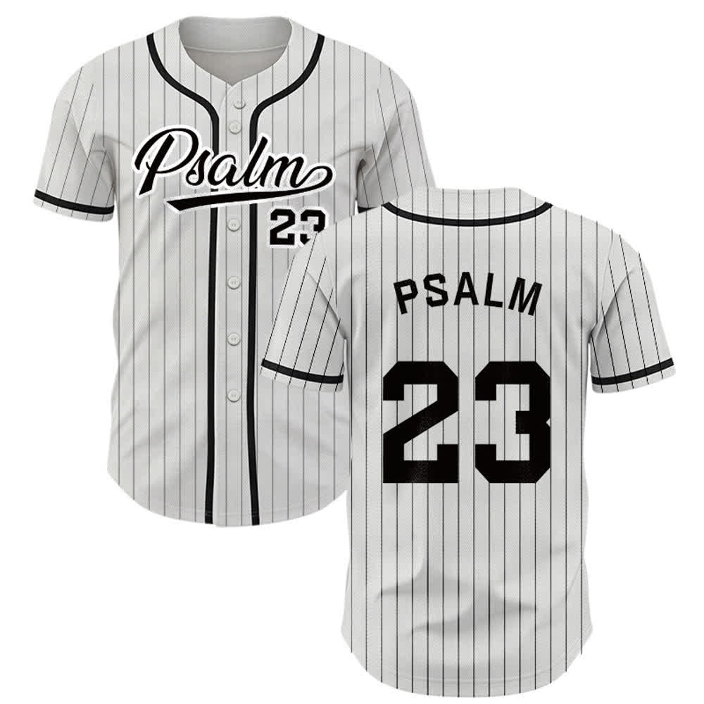 Maglia da baseball a righe sottili con bottoni, ispirata al Salmo 23, Christianartworkshop. - Bianco - 5XL - image 0