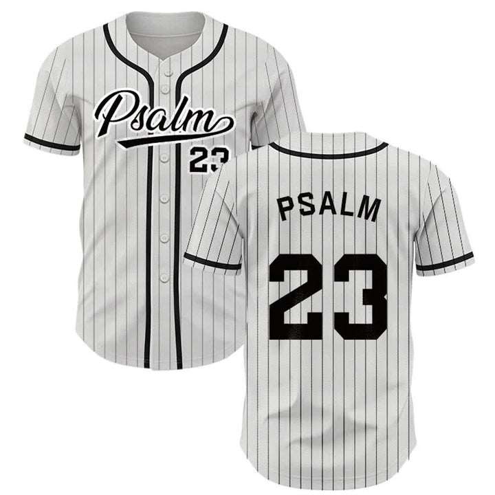Maglia da baseball a righe sottili con bottoni, ispirata al Salmo 23, Christianartworkshop. - Bianco - 5XL - image 0