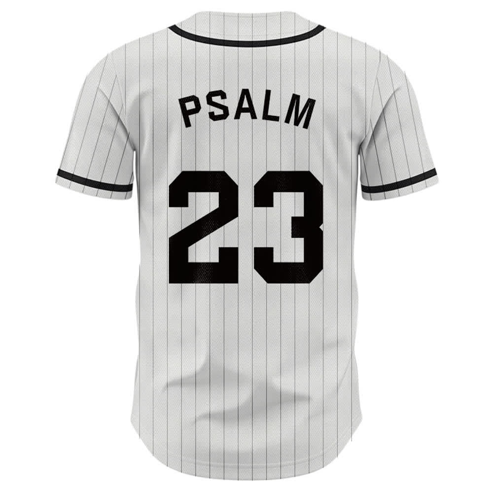 Maglia da baseball a righe sottili con bottoni, ispirata al Salmo 23, Christianartworkshop. - image 1