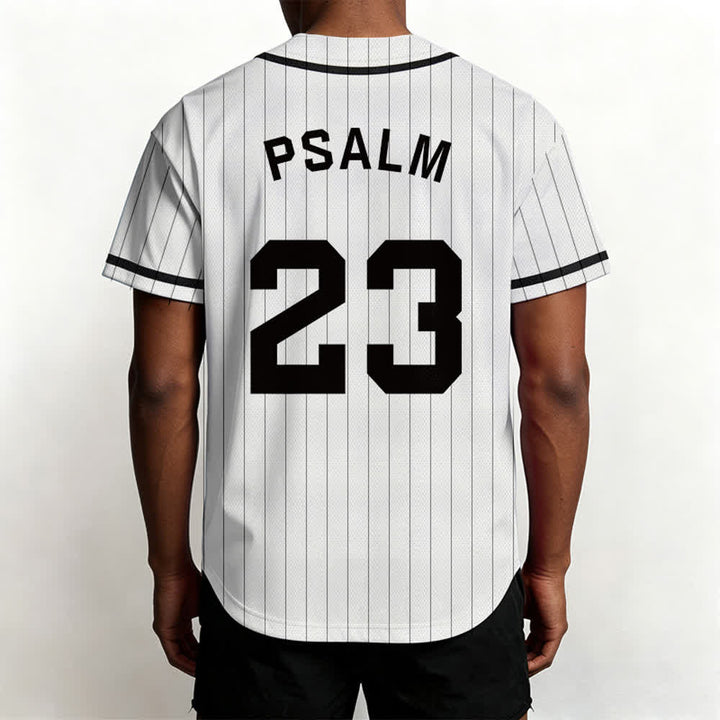 Maglia da baseball a righe sottili con bottoni, ispirata al Salmo 23, Christianartworkshop. - image 5