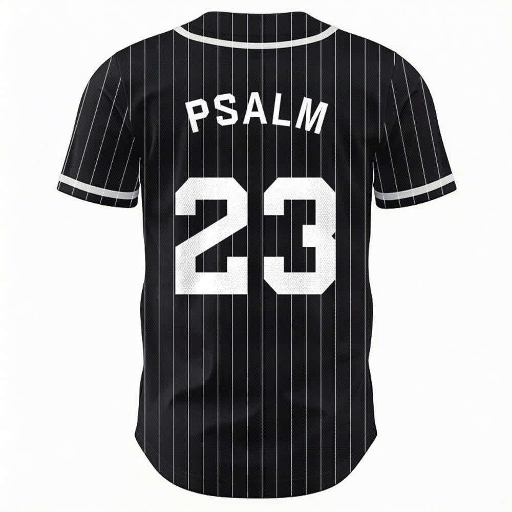 Maglia da baseball a righe sottili con bottoni, ispirata al Salmo 23, Christianartworkshop. - image 8
