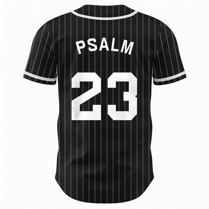 Maglia da baseball a righe sottili con bottoni, ispirata al Salmo 23, Christianartworkshop. - image 8
