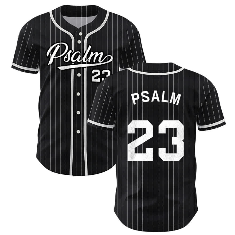 Maglia da baseball a righe sottili con bottoni, ispirata al Salmo 23, Christianartworkshop. - Nero - 5XL - image 7