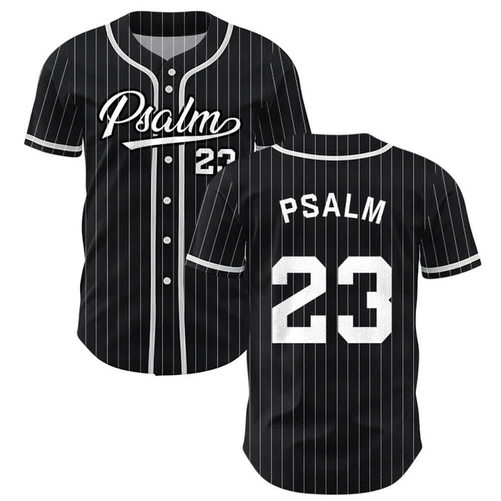 Maglia da baseball a righe sottili con bottoni, ispirata al Salmo 23, Christianartworkshop. - Nero - 5XL - image 7