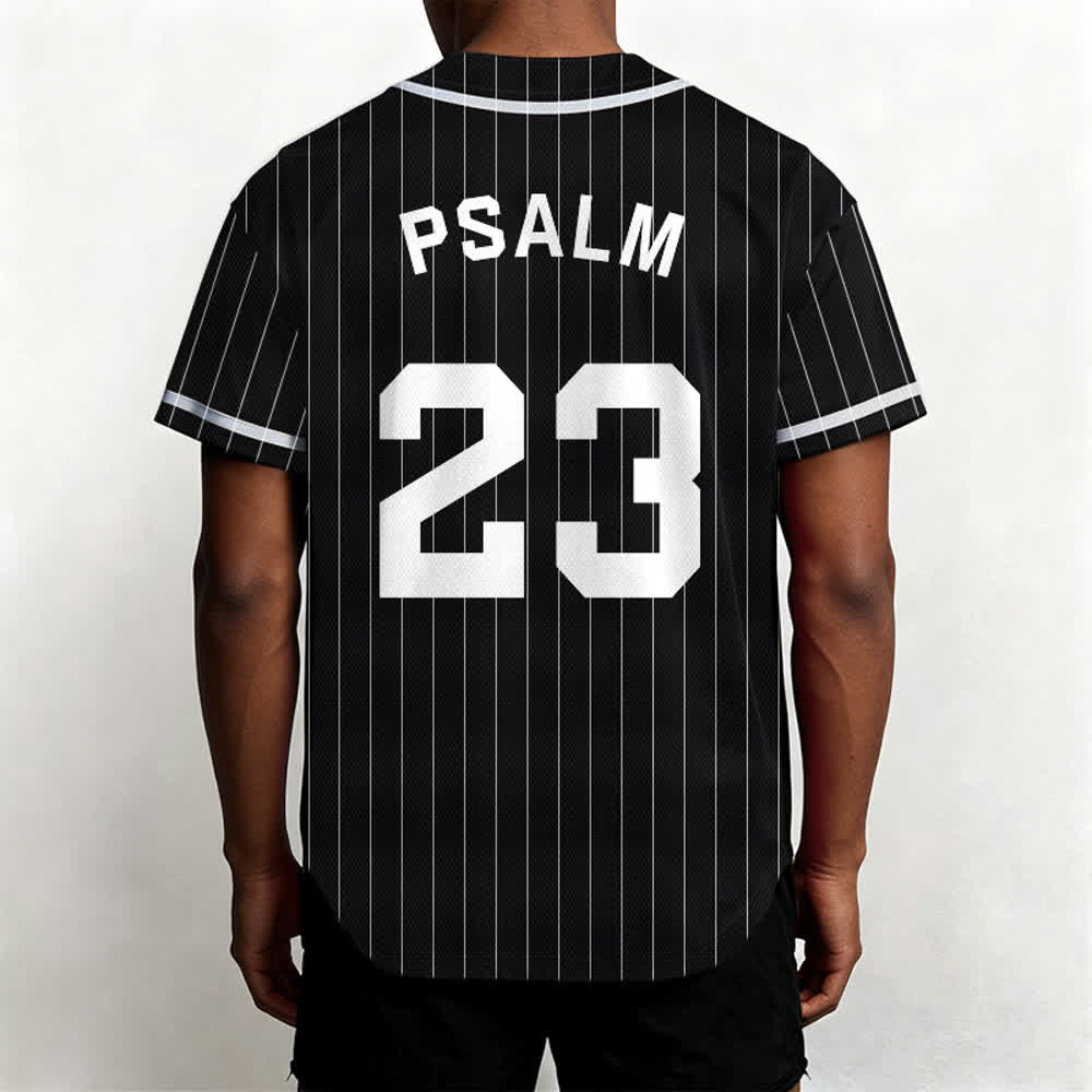 Maglia da baseball a righe sottili con bottoni, ispirata al Salmo 23, Christianartworkshop. - image 10